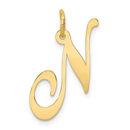 14K Gelbgold 14K Groß Fantasie Schreibschrift Buchstabe N Initiale Charm