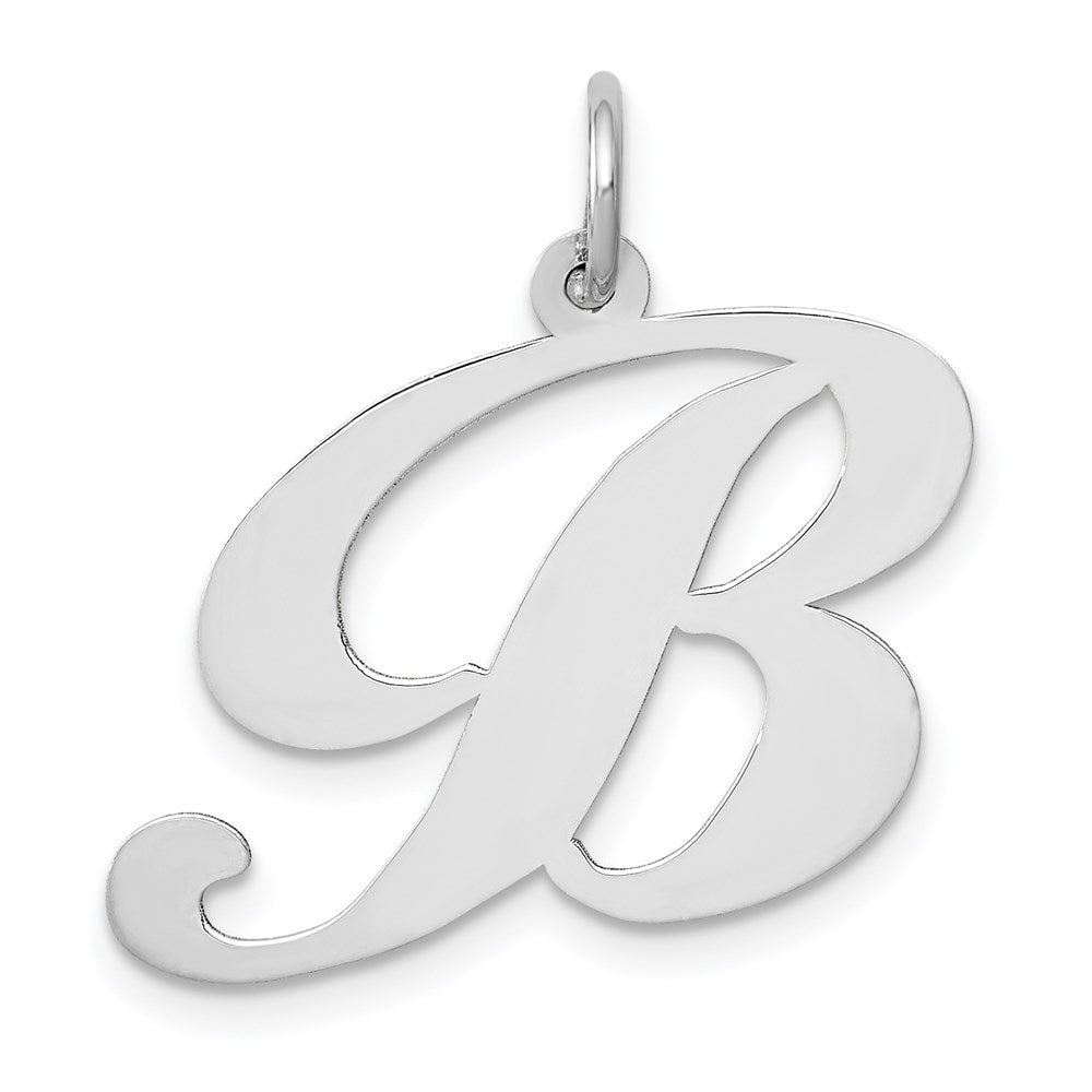 14K Weißgold 14K Weißgold Groß Fantasie Schreibschrift Buchstabe B Initiale Charm