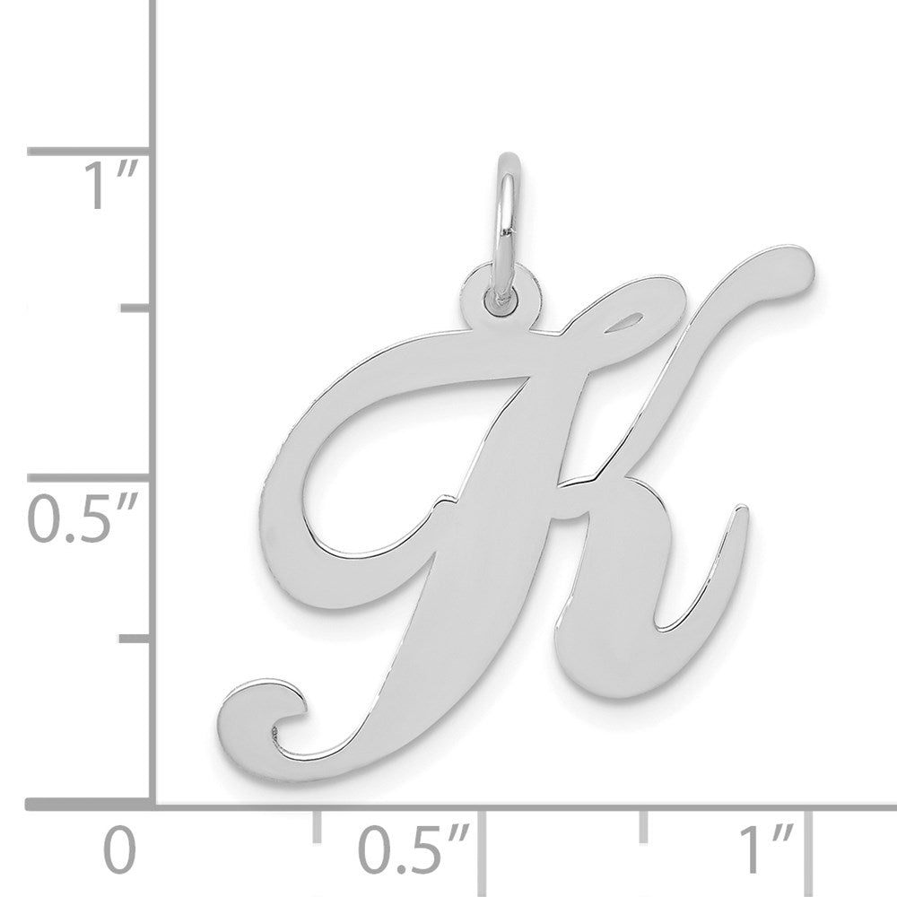 14K Weißgold 14K Weißgold Groß Fantasie Schreibschrift Buchstabe K Initiale Charm