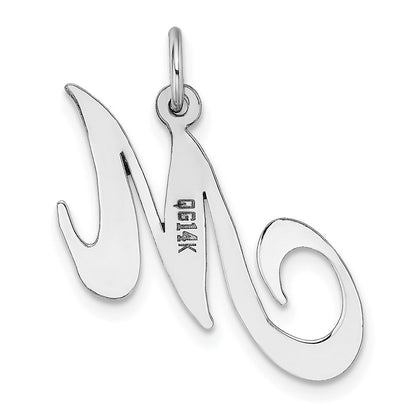 14K Weißgold 14K Weißgold Groß Fantasie Schreibschrift Buchstabe M Initiale Charm