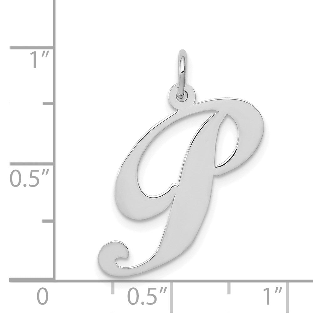 14K Weißgold 14K Weißgold Groß Fantasie Schreibschrift Buchstabe P Initiale Charm