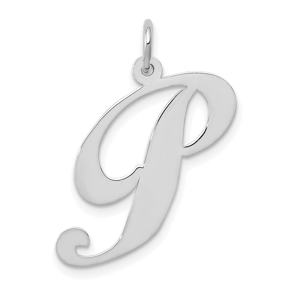 14K Weißgold 14K Weißgold Groß Fantasie Schreibschrift Buchstabe P Initiale Charm