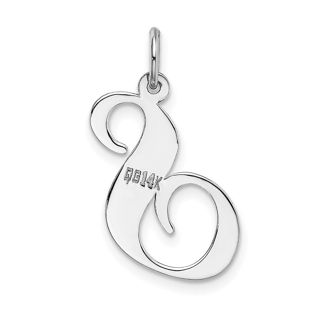 14K Weißgold 14K Weißgold Groß Fantasie Schreibschrift Buchstabe S Initiale Charm