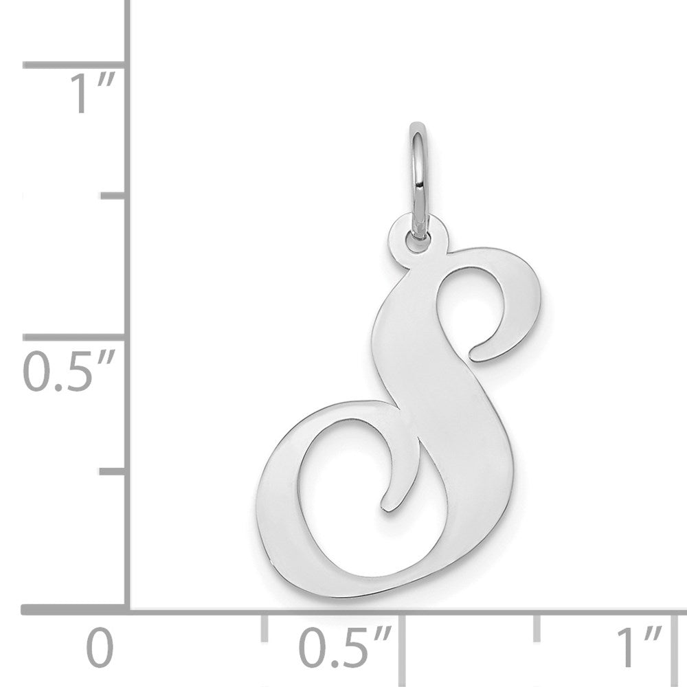 14K Weißgold 14K Weißgold Groß Fantasie Schreibschrift Buchstabe S Initiale Charm