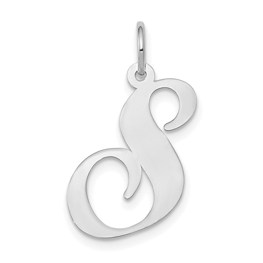 14K Weißgold 14K Weißgold Groß Fantasie Schreibschrift Buchstabe S Initiale Charm