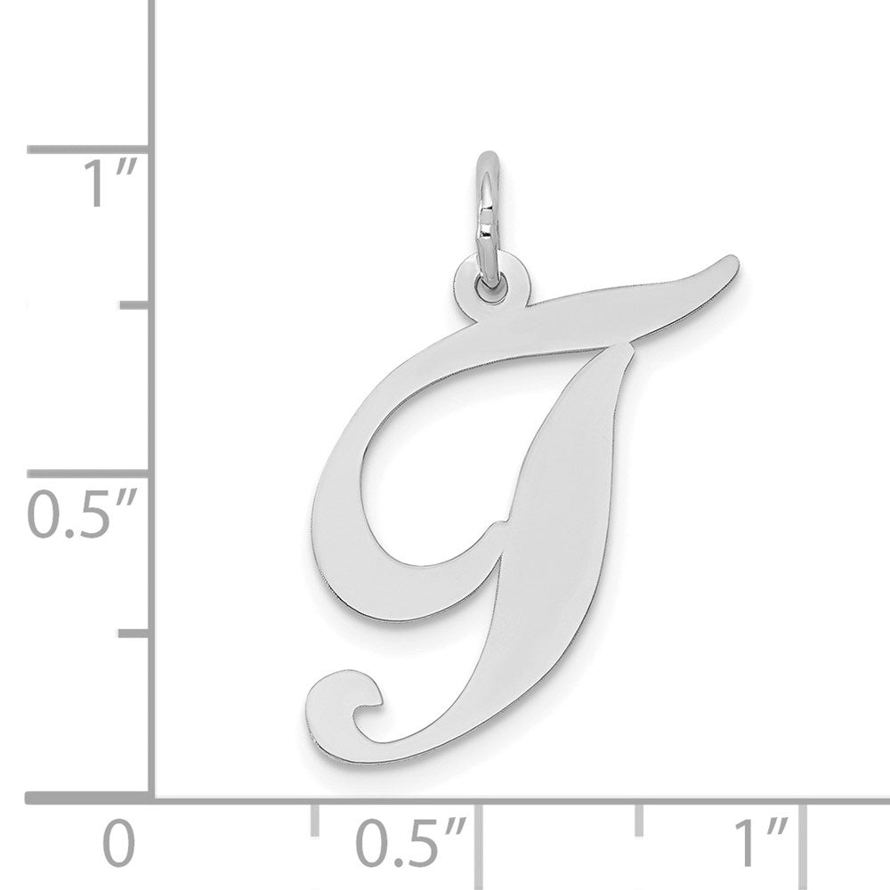 14K Weißgold 14K Weißgold Groß Fantasie Schreibschrift Buchstabe T Initiale Charm
