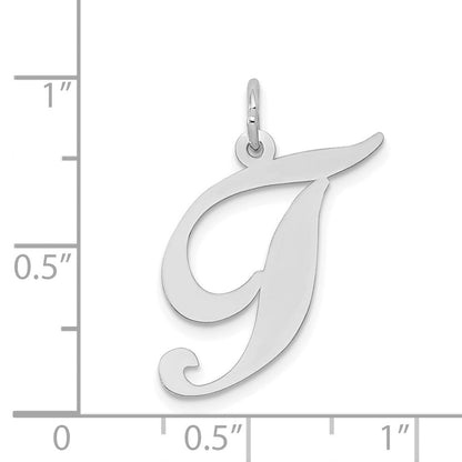 14K Weißgold 14K Weißgold Groß Fantasie Schreibschrift Buchstabe T Initiale Charm