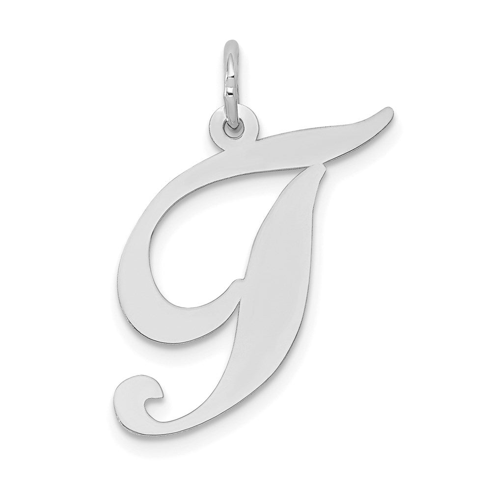 14K Weißgold 14K Weißgold Groß Fantasie Schreibschrift Buchstabe T Initiale Charm