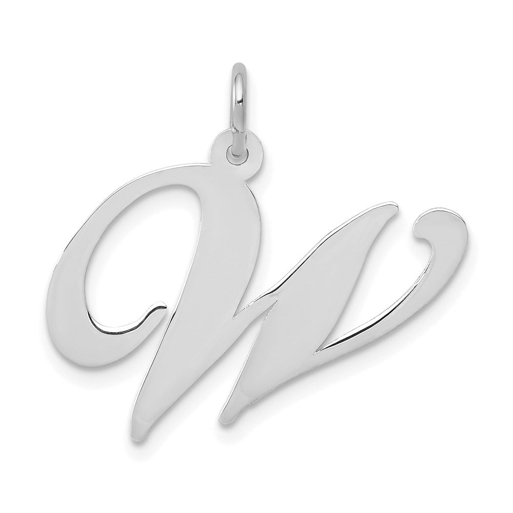 14K Weißgold 14K Weißgold Groß Fantasie Schreibschrift Buchstabe W Initiale Charm