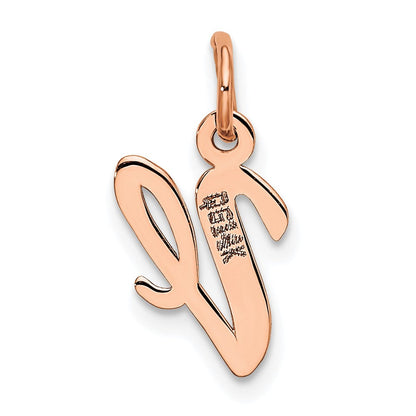 14K Roségold Klein Schreibschrift Buchstabe V Initiale Charm