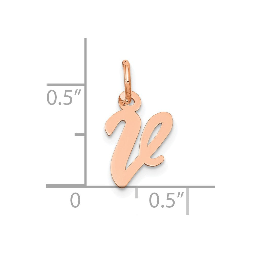 14K Roségold Klein Schreibschrift Buchstabe V Initiale Charm