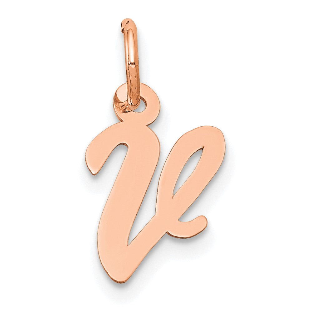 14K Roségold Klein Schreibschrift Buchstabe V Initiale Charm