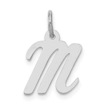 14K Weißgold 14K Weißgold Klein Schreibschrift Buchstabe M Initiale Charm