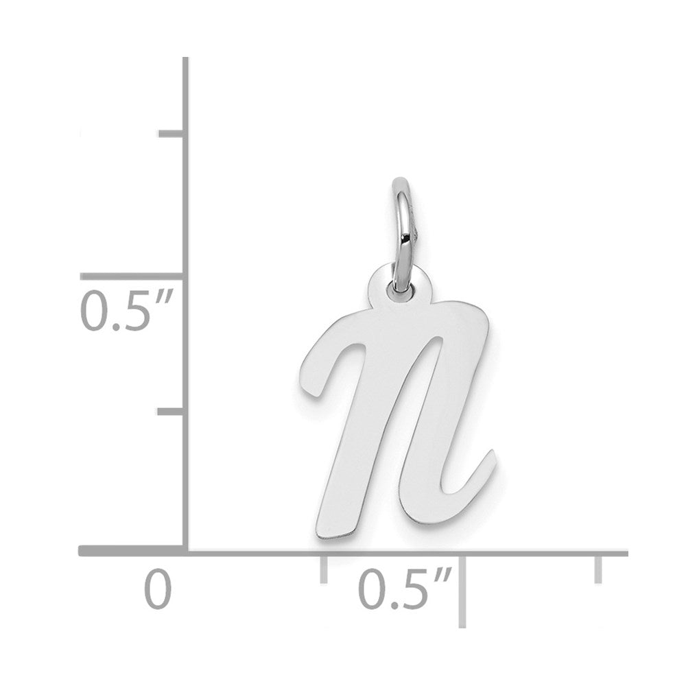 14K Weißgold 14K Weißgold Klein Schreibschrift Buchstabe N Initiale Charm