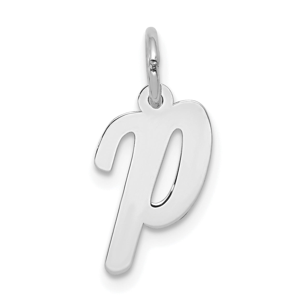 14K Weißgold 14K Weißgold Klein Schreibschrift Buchstabe P Initiale Charm