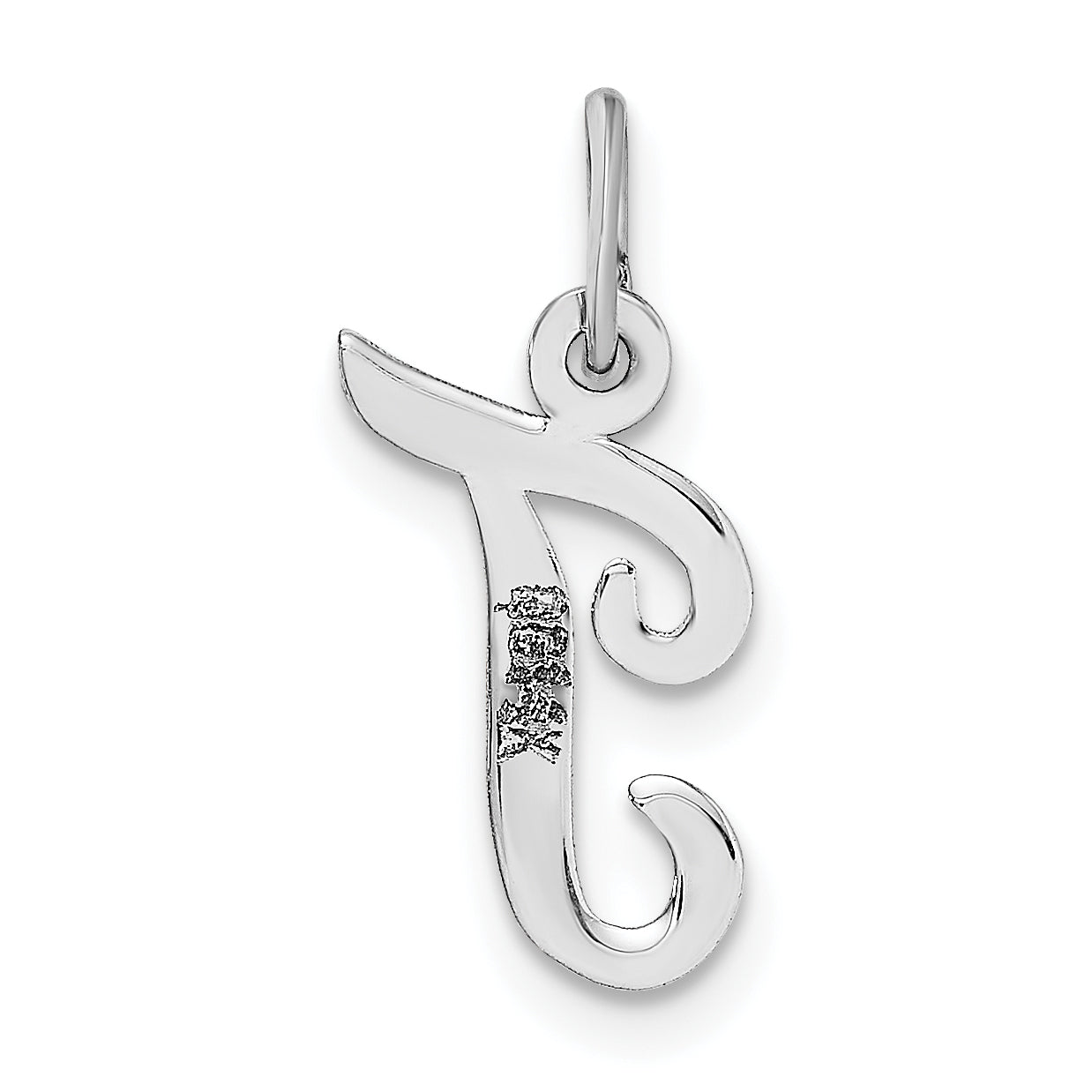 14K Weißgold Klein Schreibschrift Buchstabe T Initiale Charm