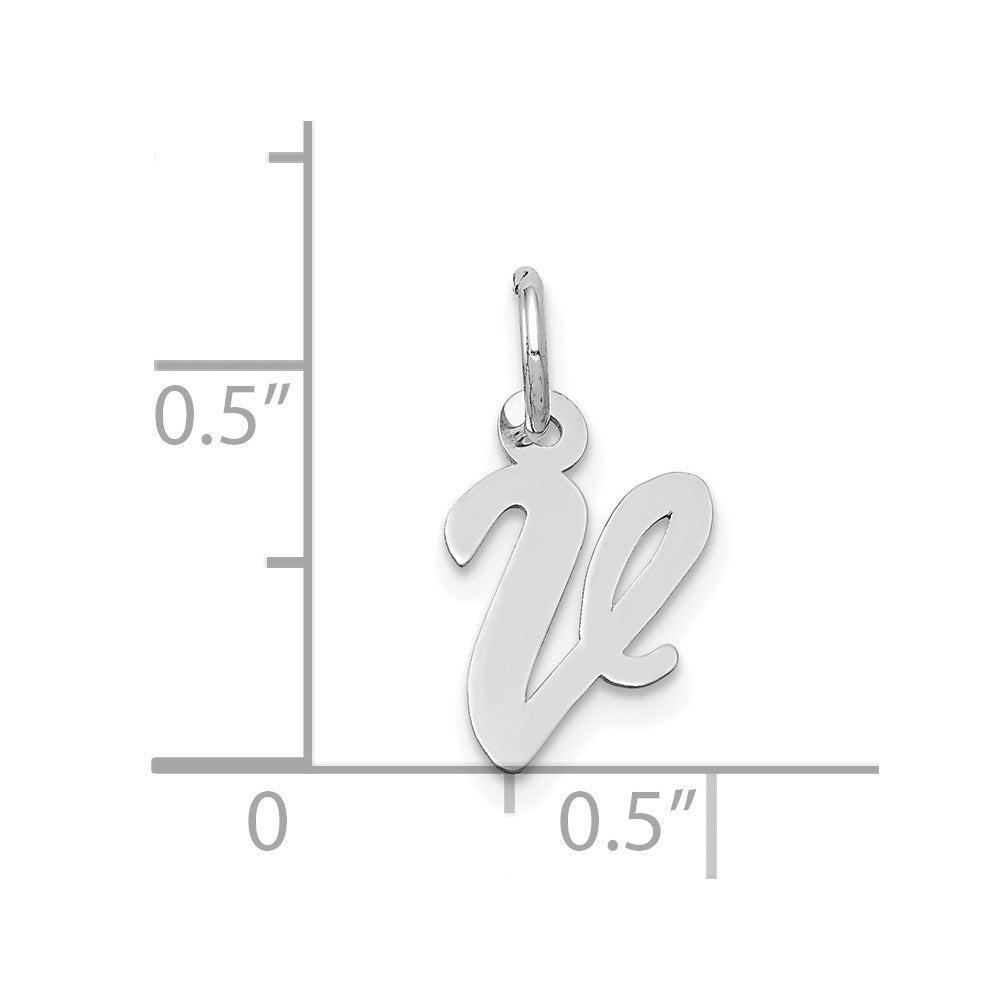 14K Weißgold 14K Weißgold Klein Schreibschrift Buchstabe V Initiale Charm