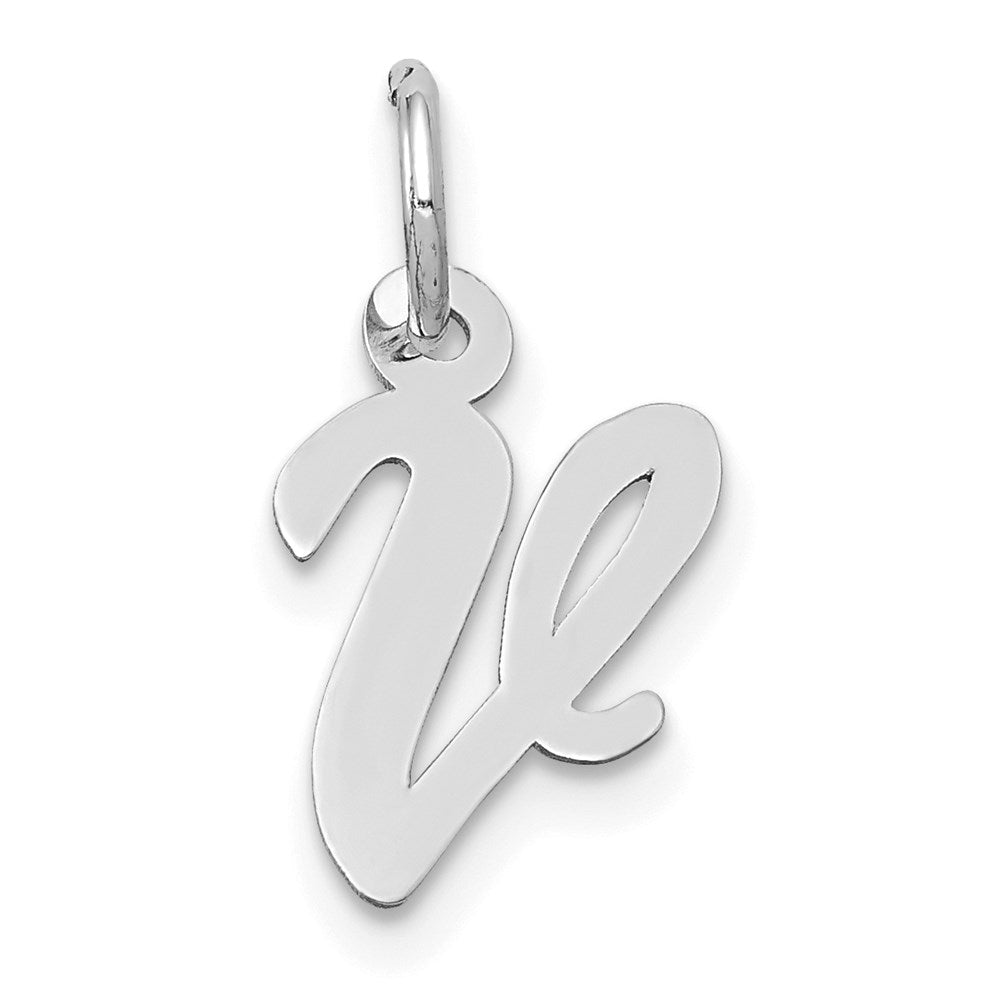 14K Weißgold 14K Weißgold Klein Schreibschrift Buchstabe V Initiale Charm