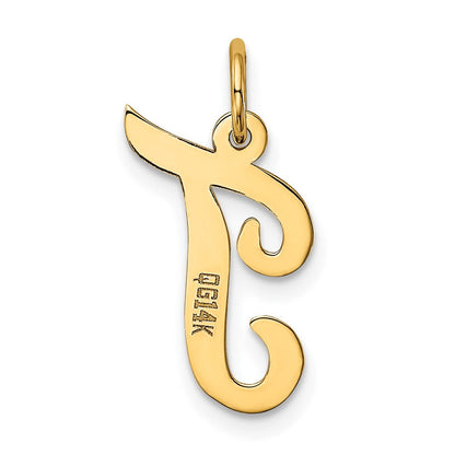 14K Gelbgold 14K Mittel Schreibschrift Buchstabe T Initiale Charm