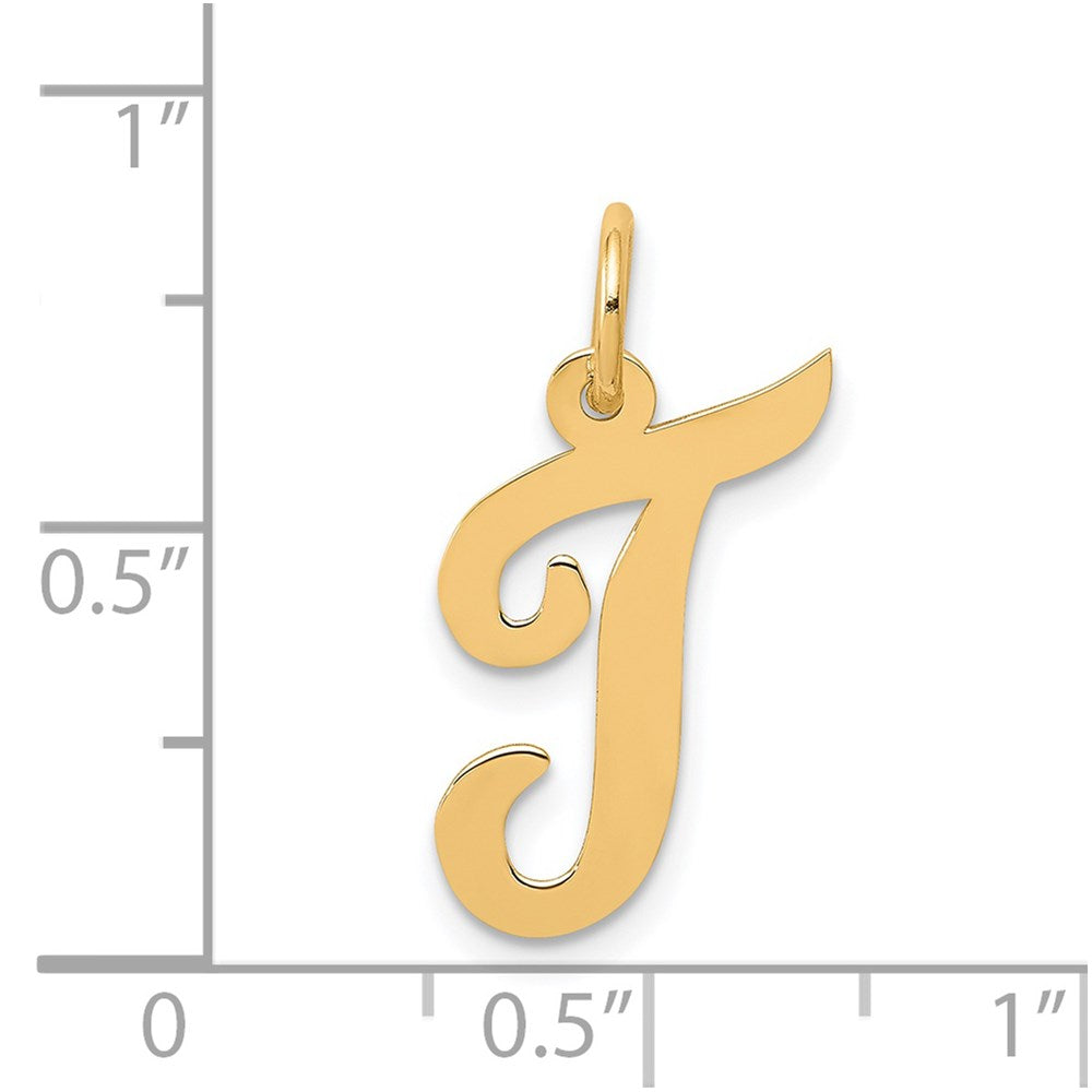14K Gelbgold 14K Mittel Schreibschrift Buchstabe T Initiale Charm