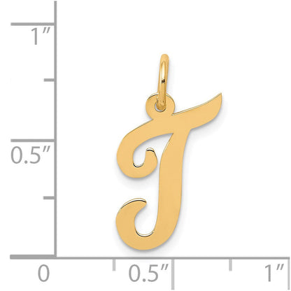 14K Gelbgold 14K Mittel Schreibschrift Buchstabe T Initiale Charm