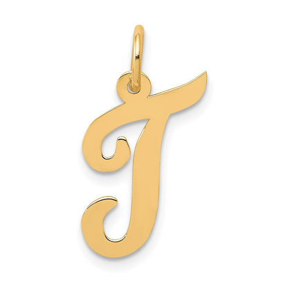 14K Gelbgold 14K Mittel Schreibschrift Buchstabe T Initiale Charm