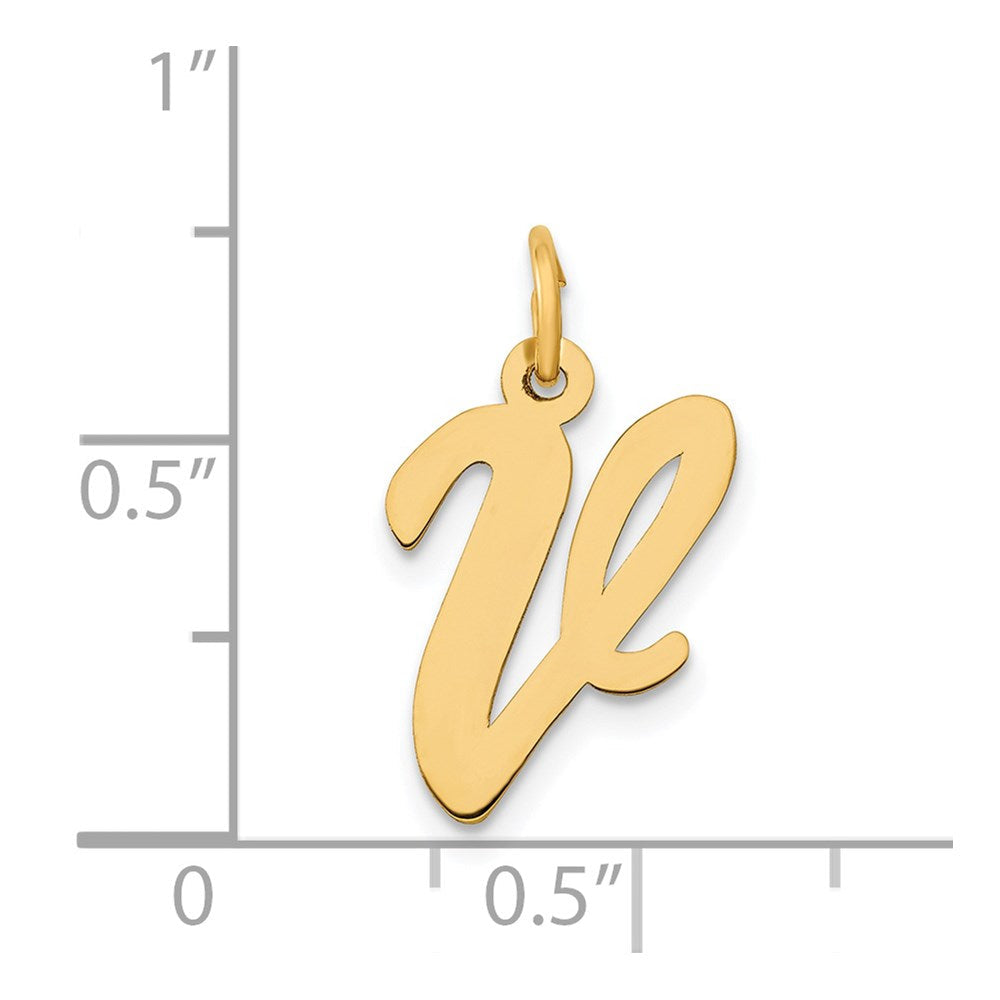 14K Gelbgold 14K Mittel Schreibschrift Buchstabe V Initiale Charm