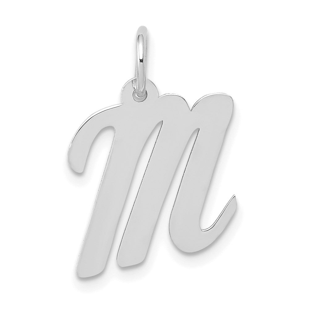 14K Weißgold 14K Weißgold Mittel Schreibschrift Buchstabe M Initiale Charm