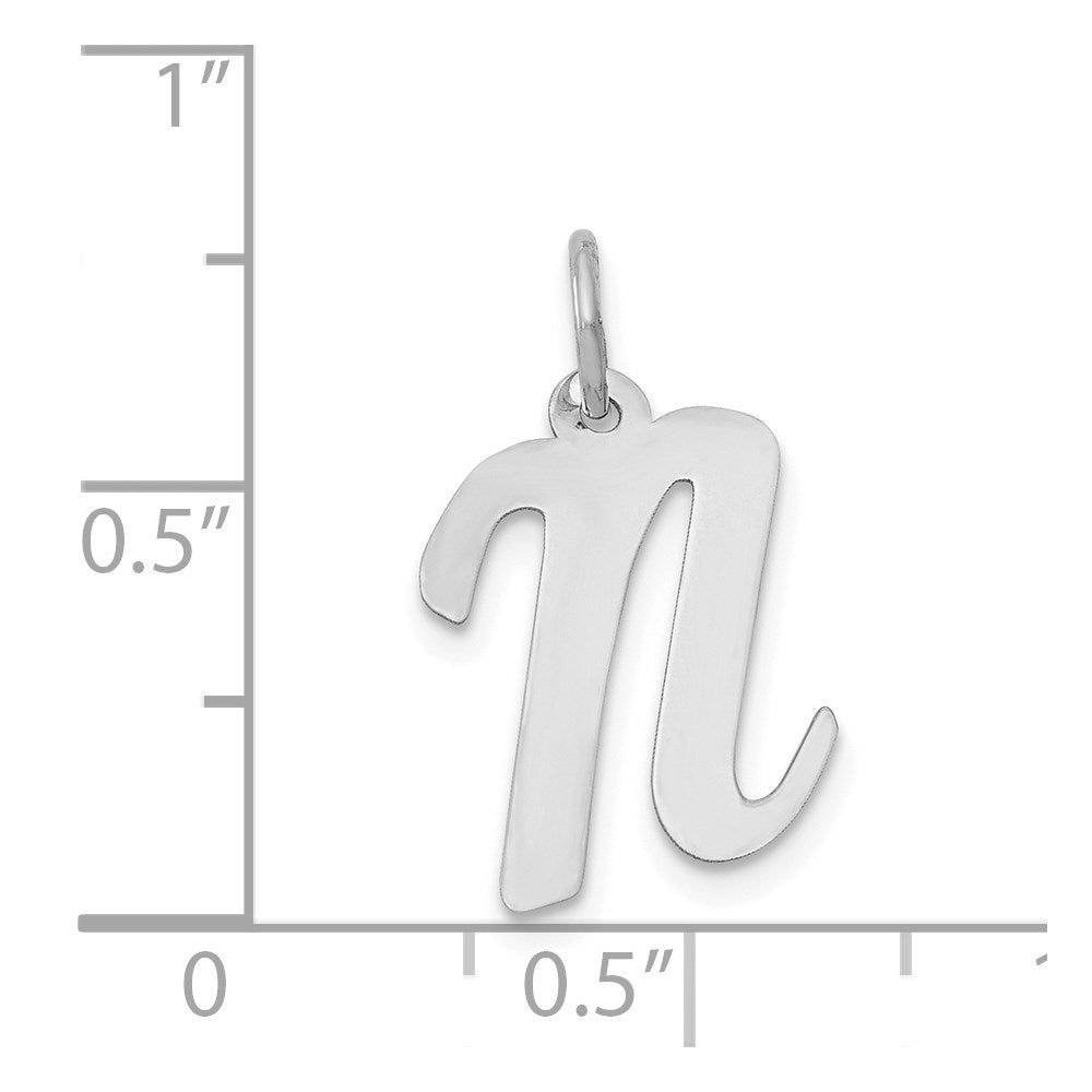 14K Weißgold 14K Weißgold Mittel Schreibschrift Buchstabe N Initiale Charm