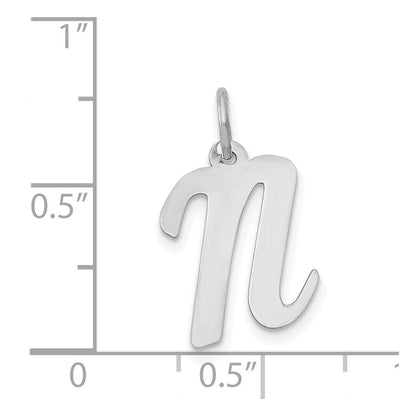14K Weißgold 14K Weißgold Mittel Schreibschrift Buchstabe N Initiale Charm