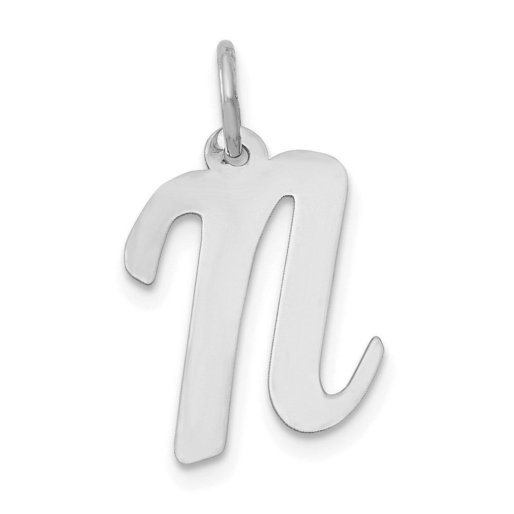 14K Weißgold 14K Weißgold Mittel Schreibschrift Buchstabe N Initiale Charm