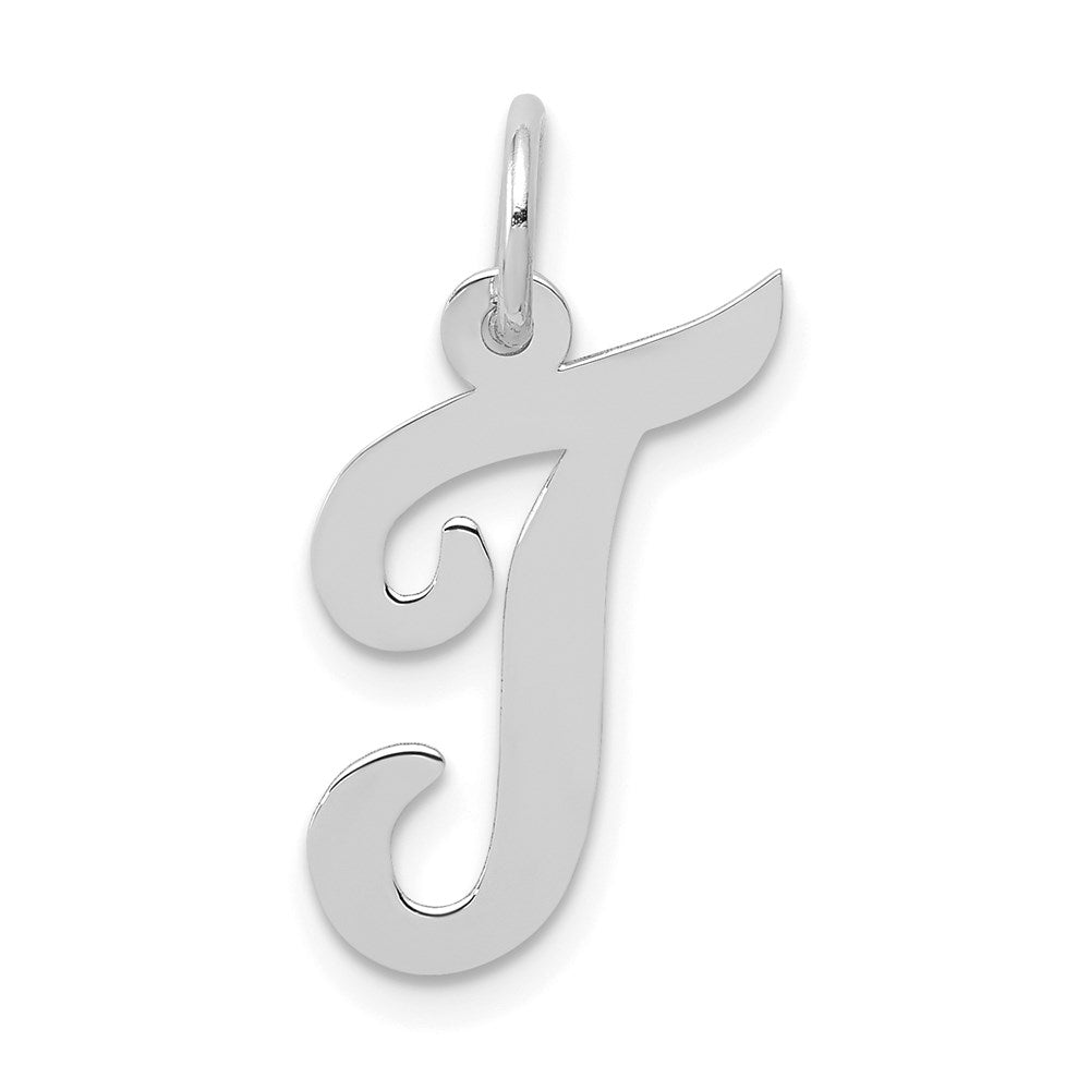14K Weißgold 14K Weißgold Mittel Schreibschrift Buchstabe T Initiale Charm