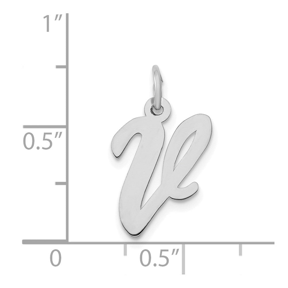 14K Weißgold 14K Weißgold Mittel Schreibschrift Buchstabe V Initiale Charm