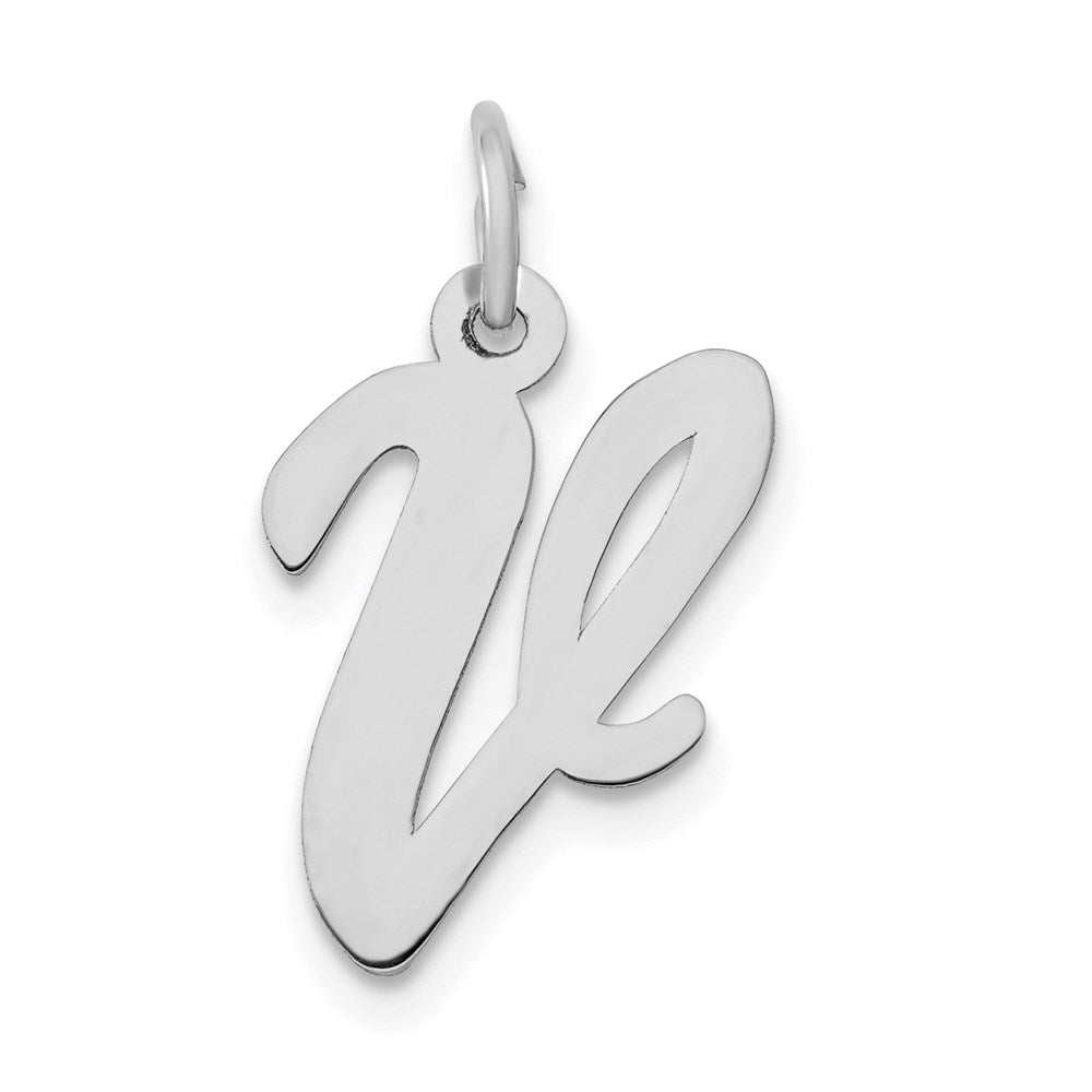 14K Weißgold 14K Weißgold Mittel Schreibschrift Buchstabe V Initiale Charm