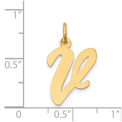 14K Gelbgold 14K Groß Schreibschrift Buchstabe V Initiale Charm