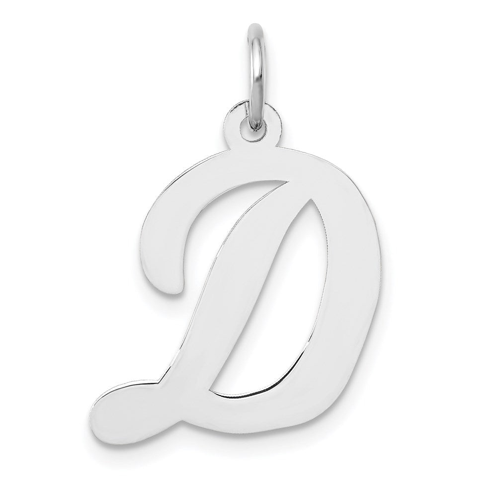 14K Weißgold 14K Weißgold Groß Schreibschrift Buchstabe D Initiale Charm
