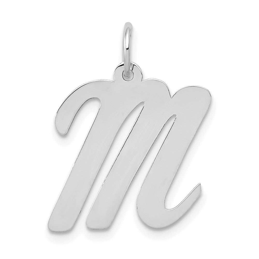 14K Weißgold 14K Weißgold Groß Schreibschrift Buchstabe M Initiale Charm