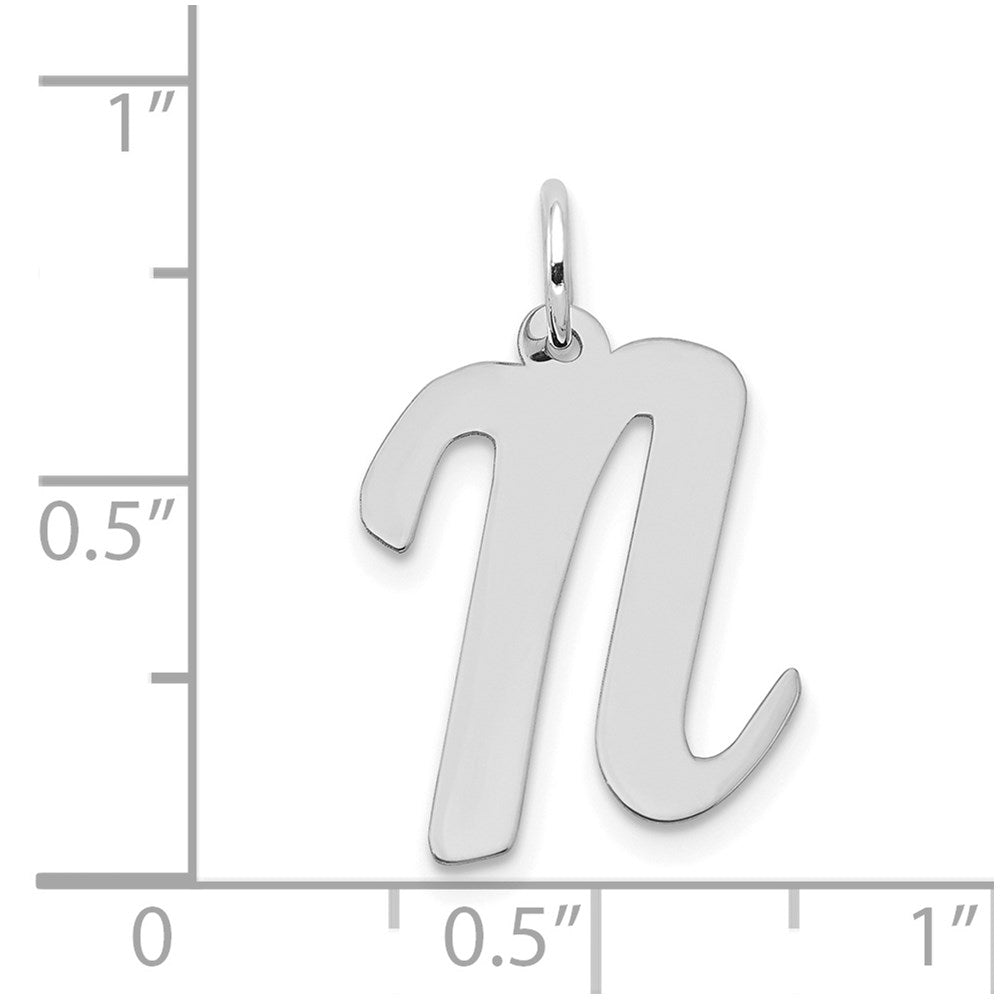 14K Weißgold 14K Weißgold Groß Schreibschrift Buchstabe N Initiale Charm