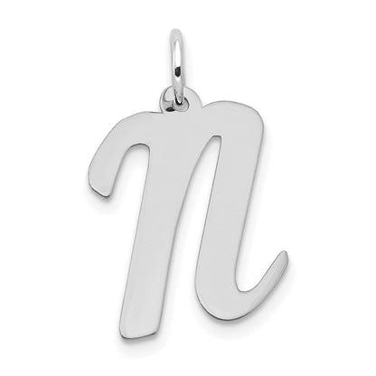 14K Weißgold 14K Weißgold Groß Schreibschrift Buchstabe N Initiale Charm