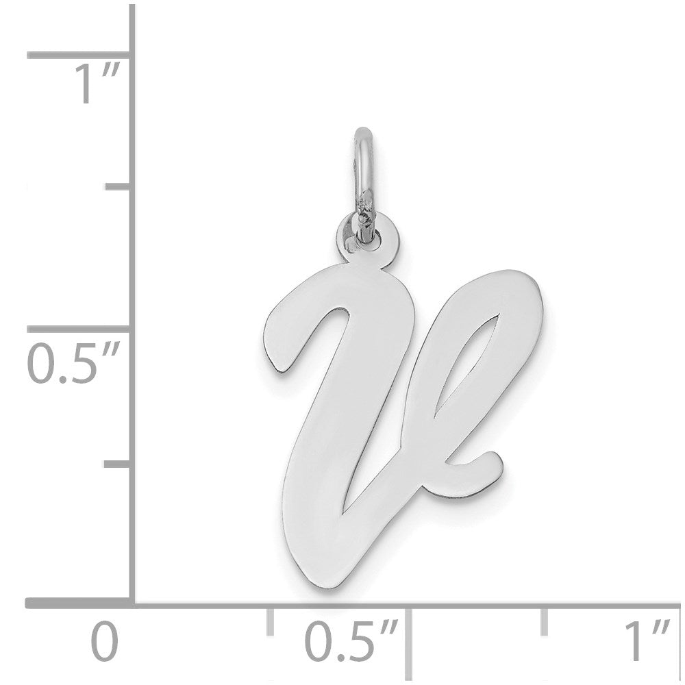 14K Weißgold 14K Weißgold Groß Schreibschrift Buchstabe V Initiale Charm