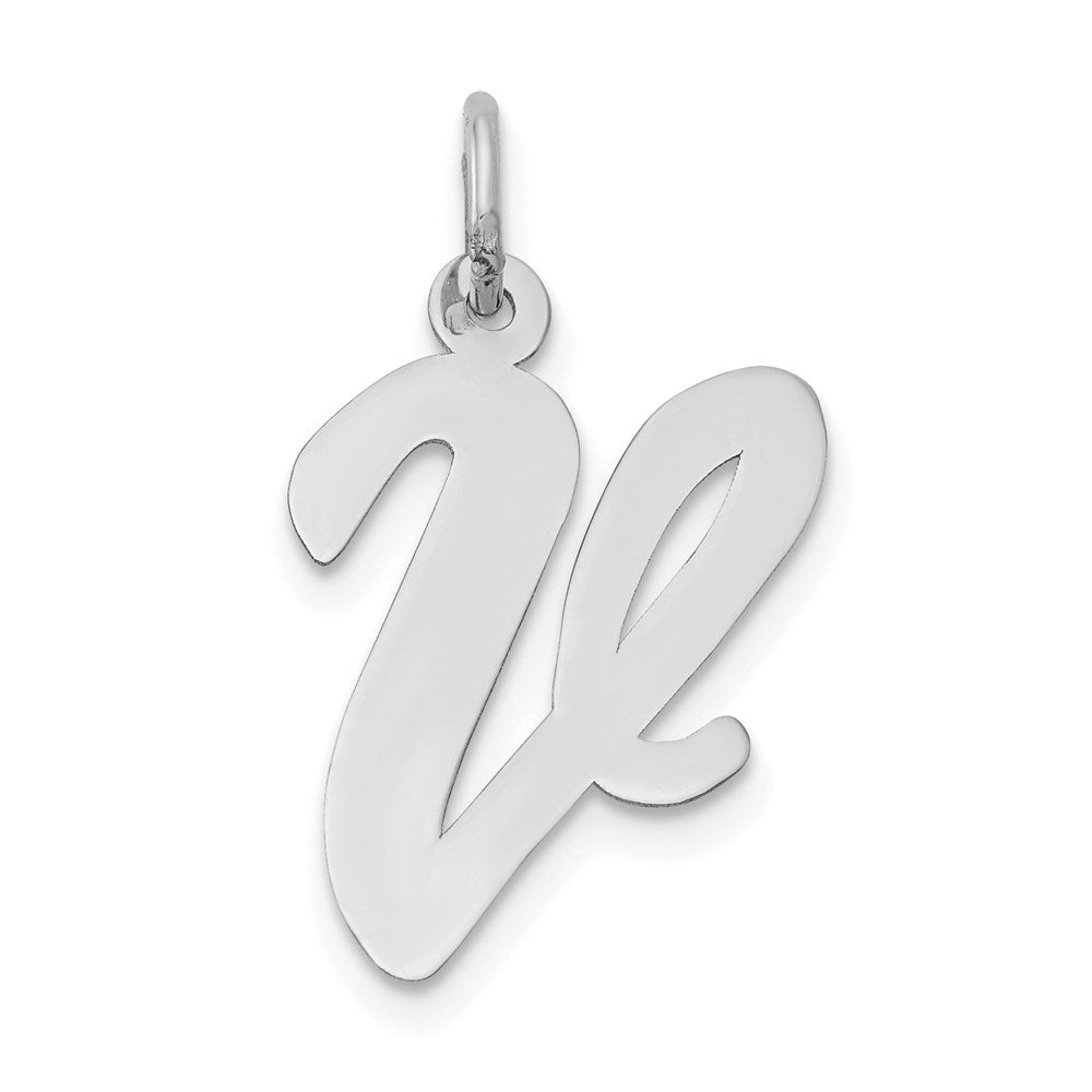 14K Weißgold 14K Weißgold Groß Schreibschrift Buchstabe V Initiale Charm