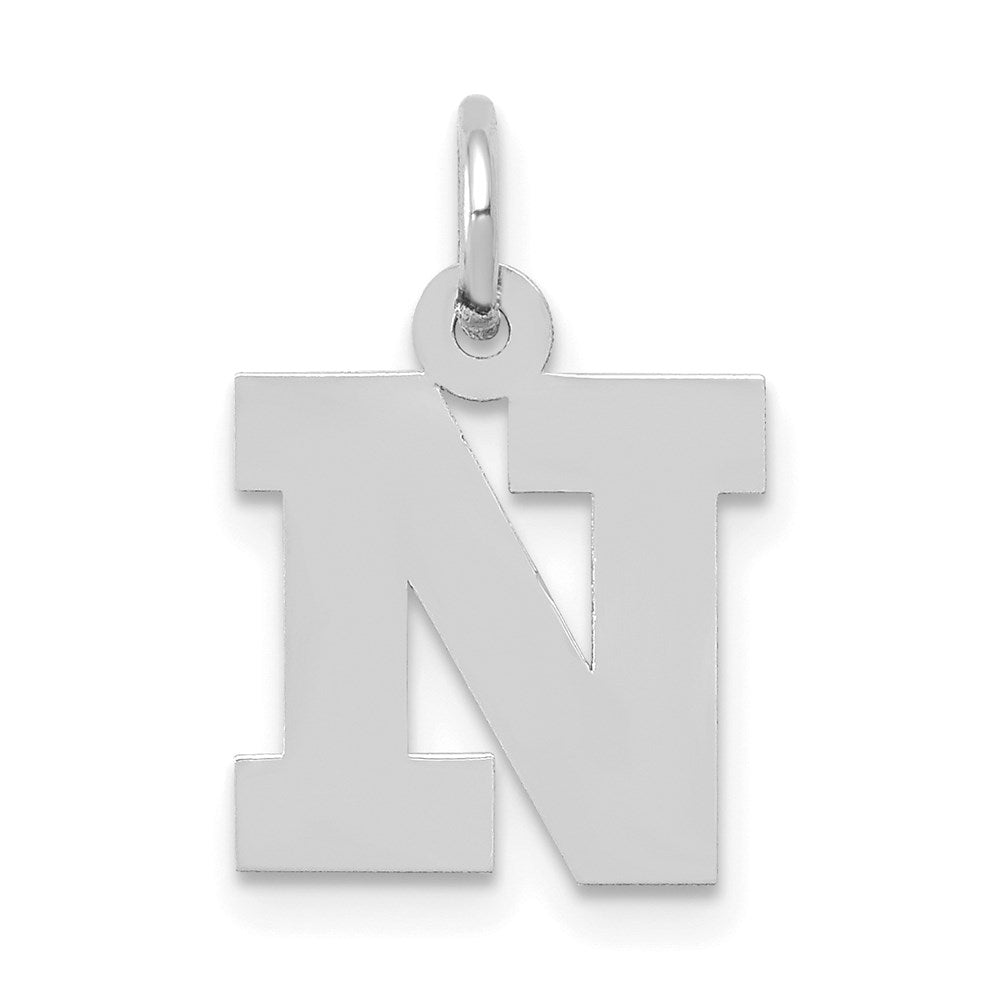 14K Weißgold 14kw Klein Block Buchstabe N Initiale Charm