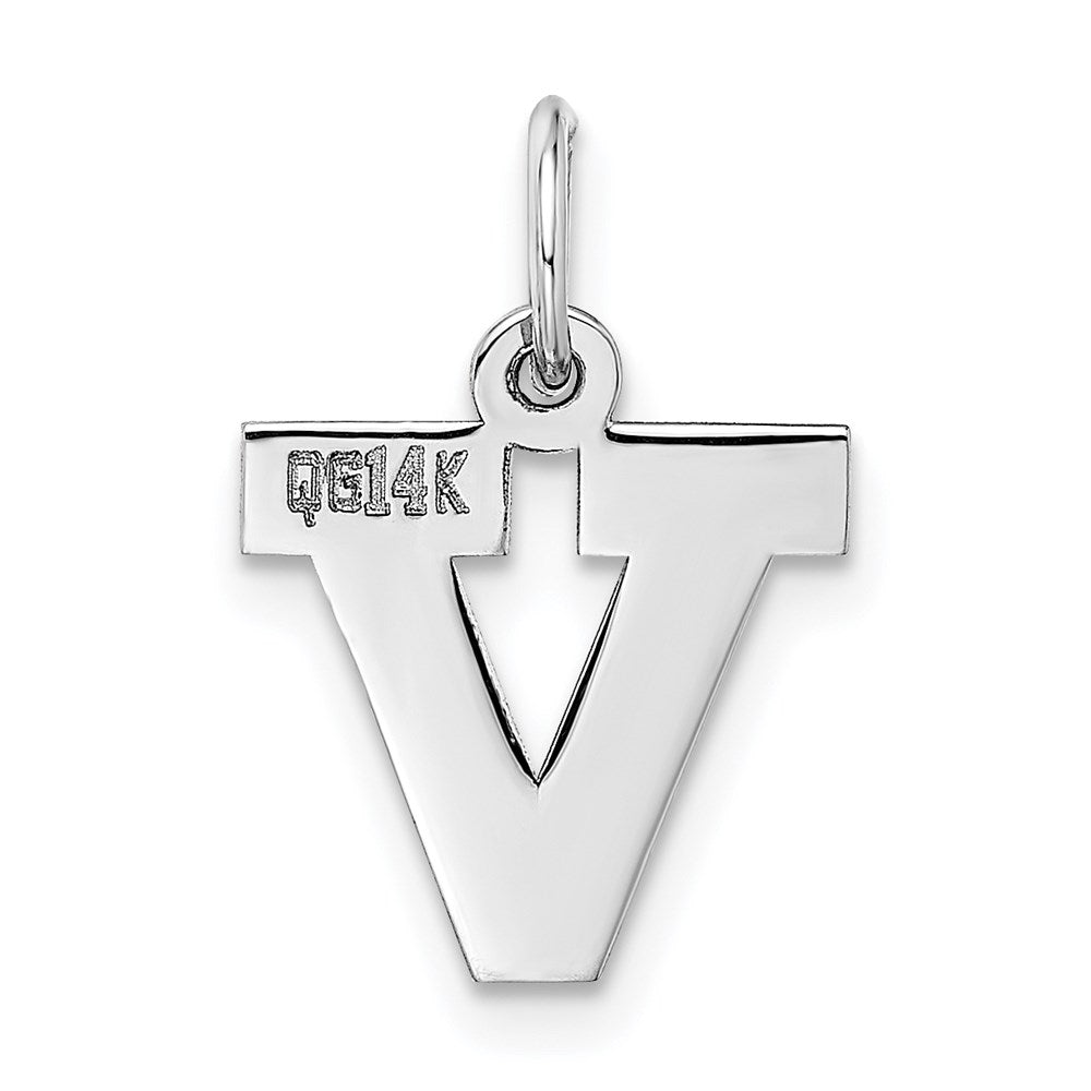 14K Weißgold 14kw Klein Block Buchstabe V Initiale Charm