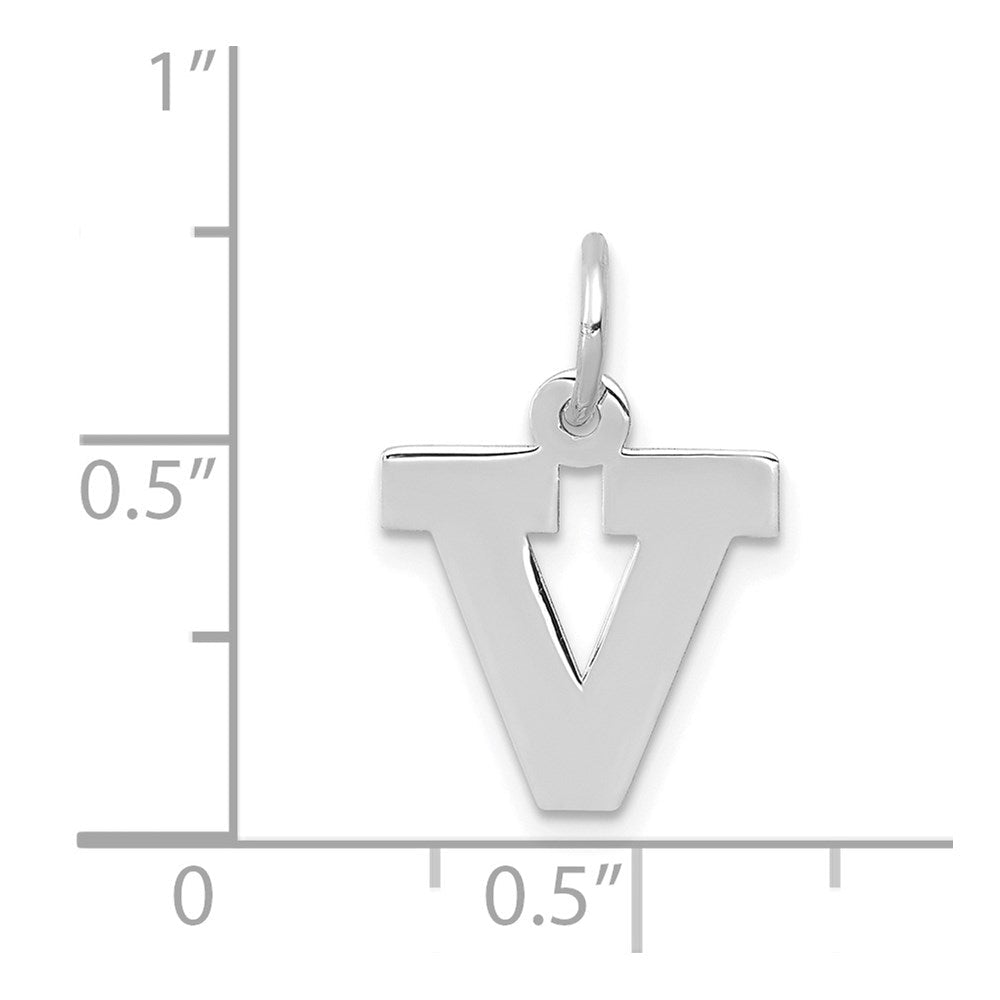 14K Weißgold 14kw Klein Block Buchstabe V Initiale Charm