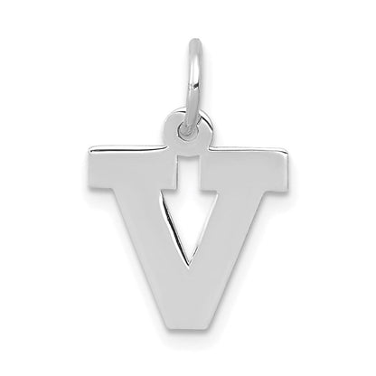 14K Weißgold 14kw Klein Block Buchstabe V Initiale Charm