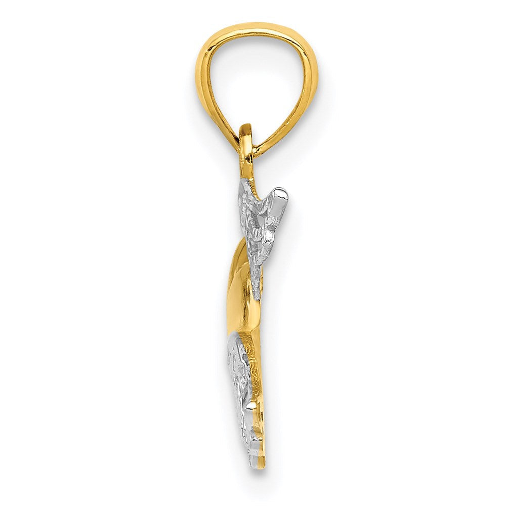14K Gelb & Rhodium 14K und Weiß Rhodium Poliert Herz mit Flügel Anhänger