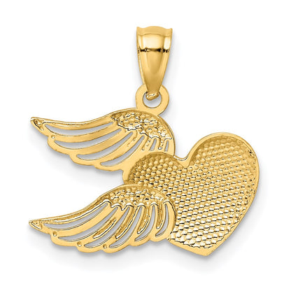 14K Gelb & Rhodium 14K und Weiß Rhodium Poliert Herz mit Flügel Anhänger