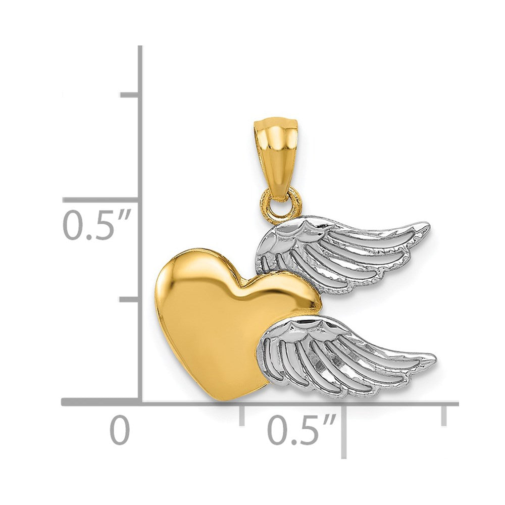 14K Gelb & Rhodium 14K und Weiß Rhodium Poliert Herz mit Flügel Anhänger