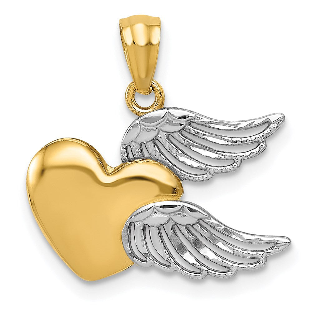 14K Gelb & Rhodium 14K und Weiß Rhodium Poliert Herz mit Flügel Anhänger