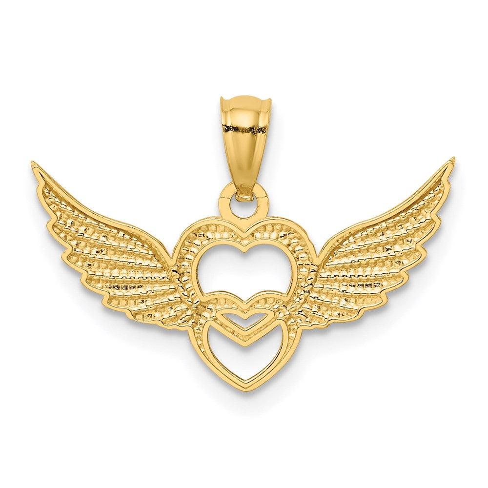 14K Gelb & Rhodium 14K und Weiß Rhodium Poliert Herzen mit Flügel Anhänger